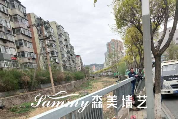 河北承德雙橋區(qū)街道鍍鋅管護(hù)欄改造仿木紋漆施